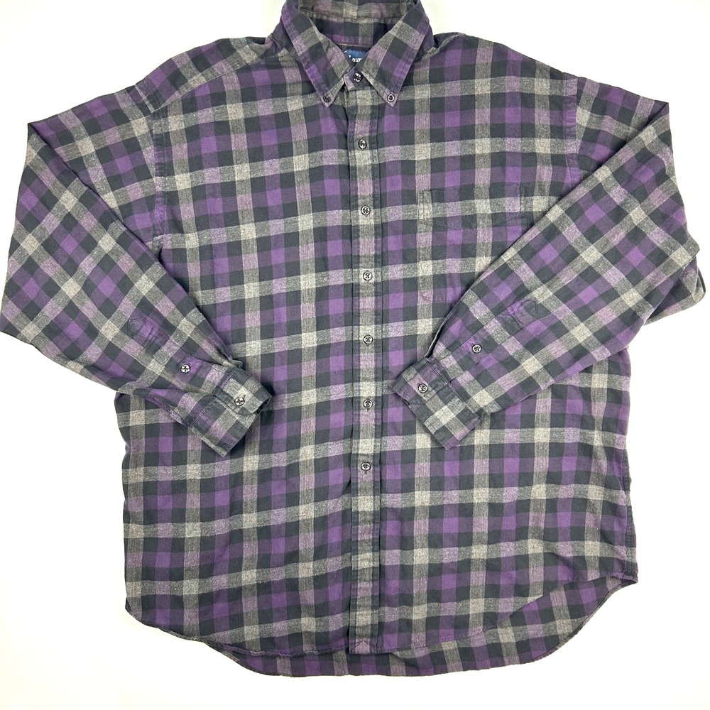 Polo Ralph Lauren Blake Shirt Mens XL Purple Grey Plaid Cotton Flannel Button Up